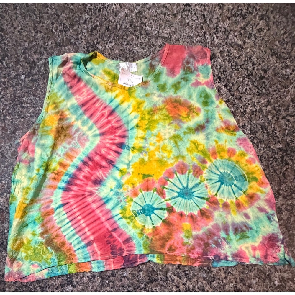 The Collection Royal Tie Dye Sleeveless Top Rainbow Boho Boxy Tank New